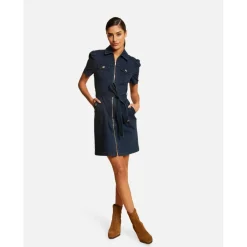 Robe droite zippée ceinturée en jean