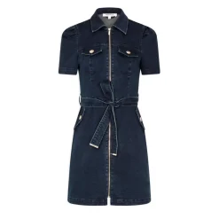 Robe droite zippée ceinturée en jean