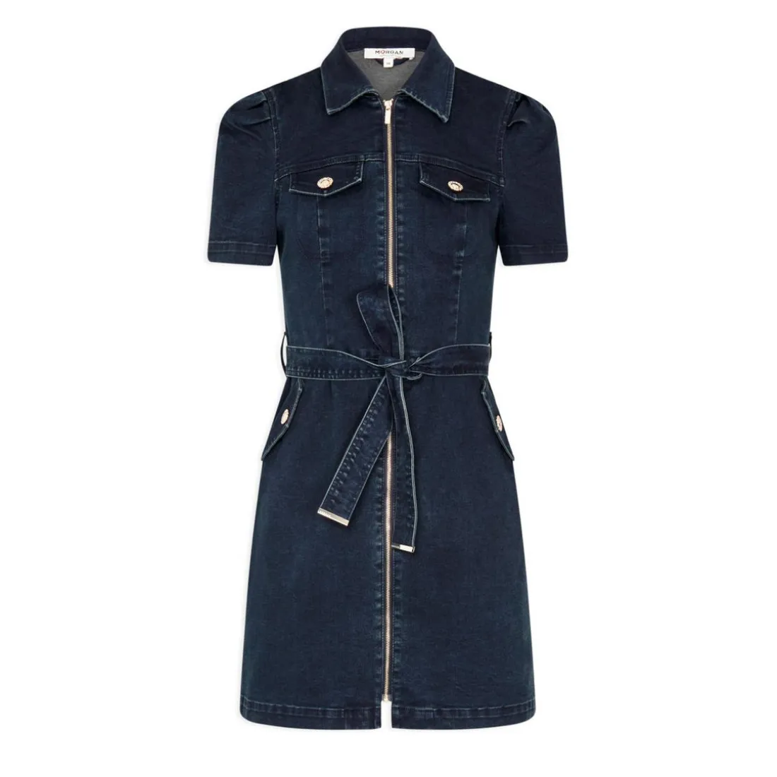 Robe droite zippée ceinturée en jean