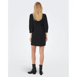 Robe en denim Col chemise Manches longues Au-dessus du genou noir