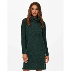 Robe en maille Col bénitier Manches 3/4 Au-dessus du genou vert