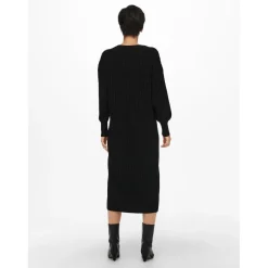 Robe en maille Col en V Manches longues Au-dessus du genou noir