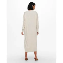 Robe en maille Col en V Manches longues Au-dessus du genou beige
