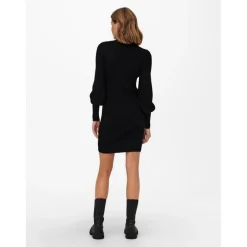 Robe en maille Col haut Manches longues Longueur mini noir