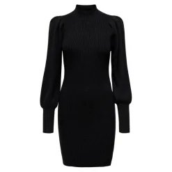 Robe en maille Col haut Manches longues Longueur mini noir