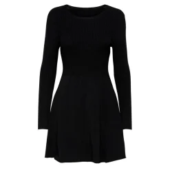 Robe en maille Col rond Manches longues Au-dessus du genou noir