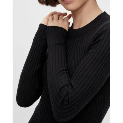 Robe en maille manches longues Crista noire Ava