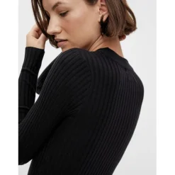 Robe en maille manches longues Crista noire Ava