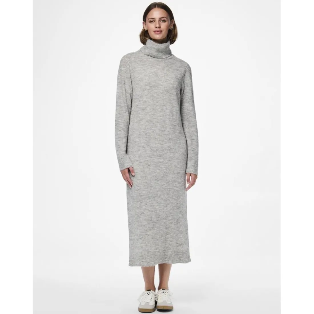 Robe en maille manches longues gris clair Vivi