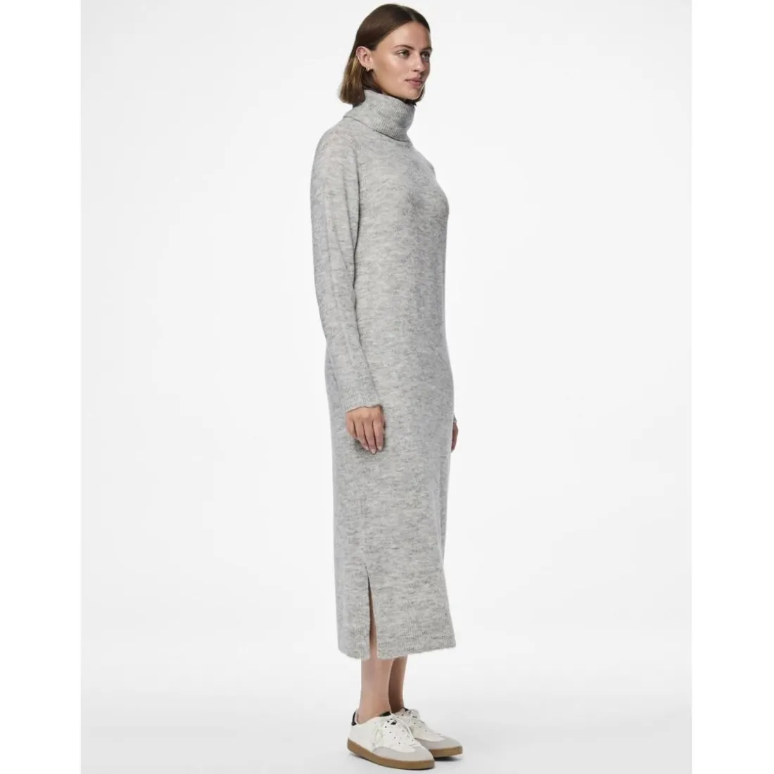 Robe en maille manches longues gris clair Vivi