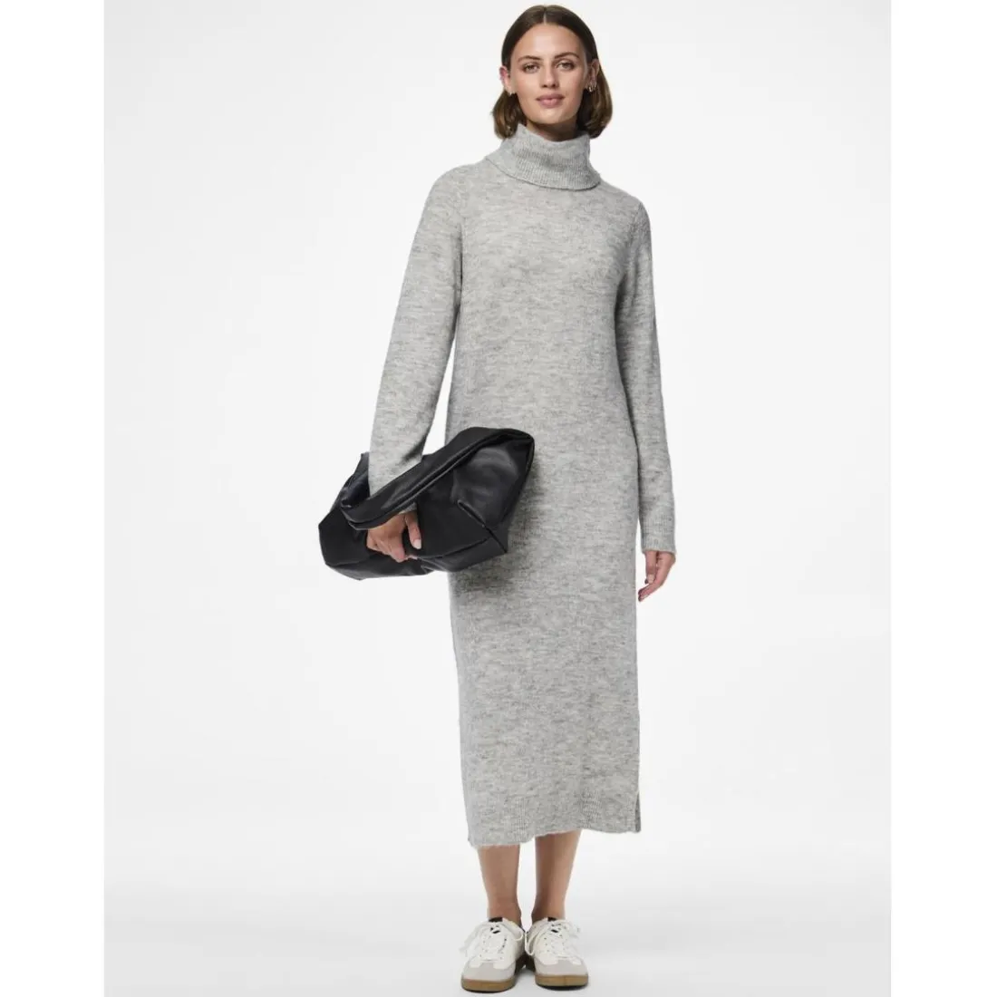 Robe en maille manches longues gris clair Vivi