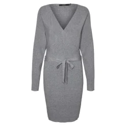 Robe en maille Regular Fit Col en V Manches longues Au-dessus du genou gris