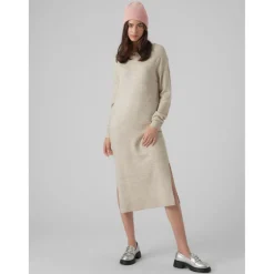 Robe en maille Relaxed Fit Col bateau Manches longues Sous le genou gris