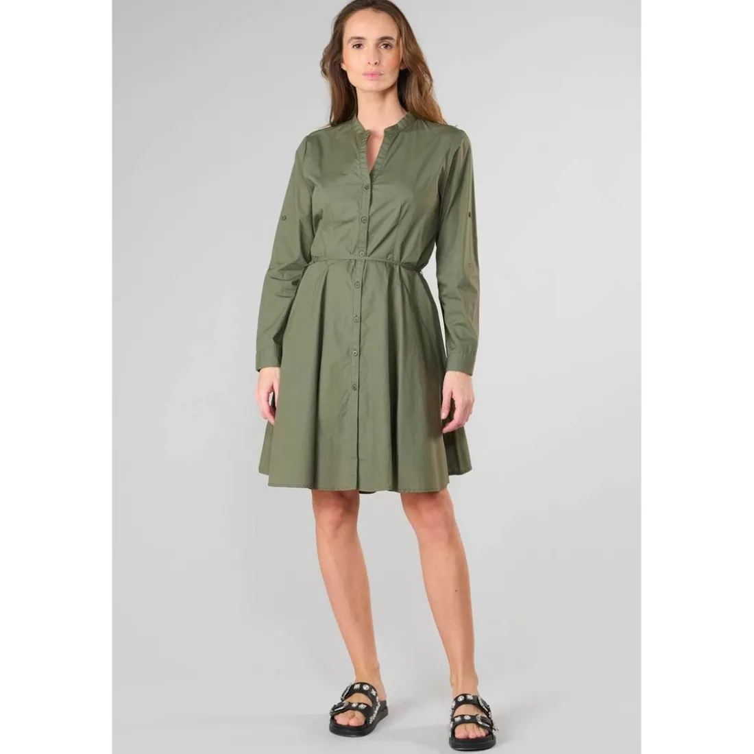Robe evasée, patineuse CATLEYA kaki en coton