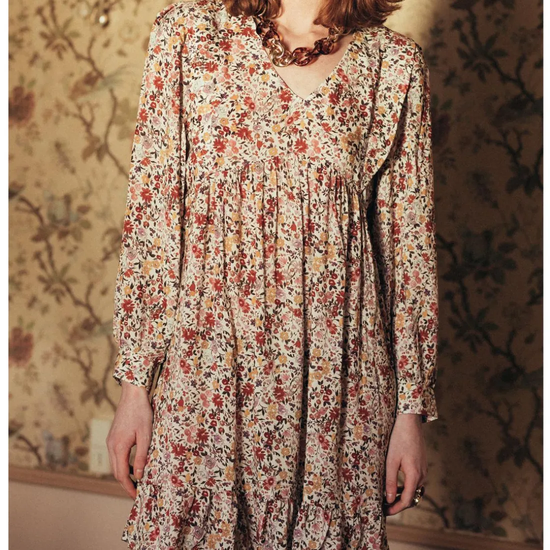 Robe imprimée Olympe Réédition terracotta en viscose