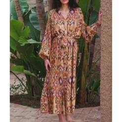 Robe imprimée RIBELLA aztek en viscose ocre