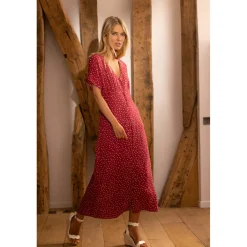 Robe longue boutonnée à pois Lila Réédition bordeaux en viscose