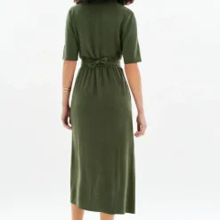 Robe longue femme vert kaki en viscose
