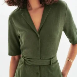 Robe longue femme vert kaki en viscose