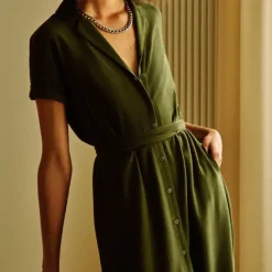 Robe longue femme vert kaki en viscose