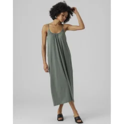 Robe longue fine bretelle vert Juno