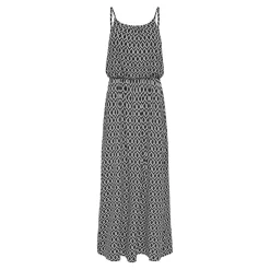 Robe longue Imprimé all over Col en U Sans manches Découpe à la taille Longueur maxi noir Ora
