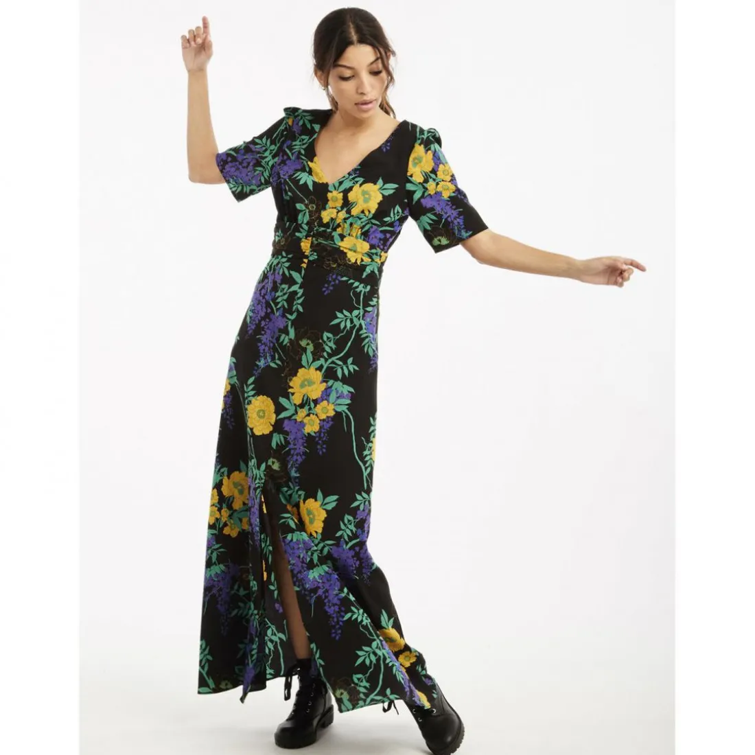 Robe longue imprimé fleuri noir