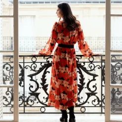 Robe longue imprimée coquelicat - Capucine rouge en viscose