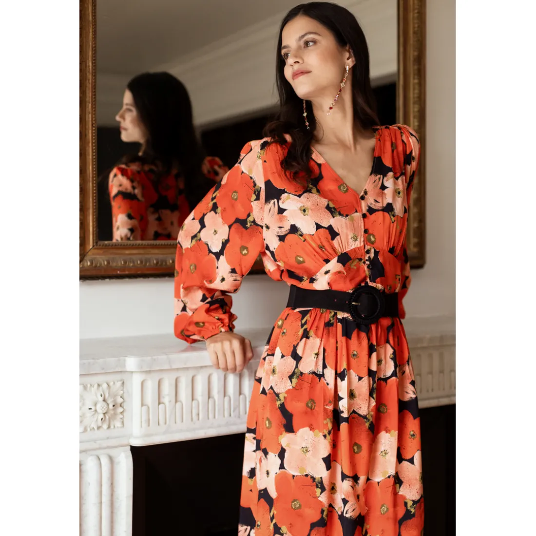 Robe longue imprimée coquelicat - Capucine rouge en viscose