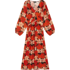 Robe longue imprimée coquelicat - Capucine rouge en viscose