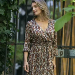 Robe longue imprimée croisée Mary bordeaux