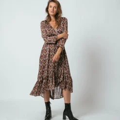 Robe longue imprimée croisée Mary bordeaux