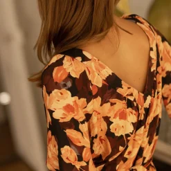 Robe longue imprimée Nancy orange en viscose