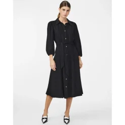 Robe longue manches 3/4 noir en lin