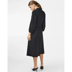 Robe longue manches 3/4 noir en lin