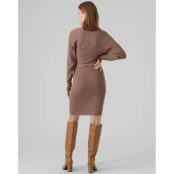 Robe longue Regular Fit Col en V Manches longues Au-dessus du genou marron