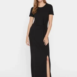 Robe longue Slim Fit Col rond Manches courtes noir