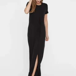Robe longue Slim Fit Col rond Manches courtes noir