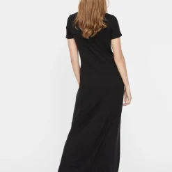 Robe longue Slim Fit Col rond Manches courtes noir
