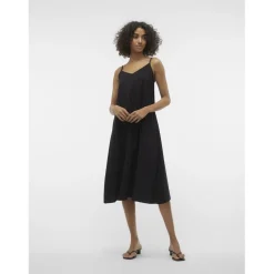 Robe longueur cheville col en v sans manches noir Bea