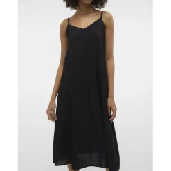Robe longueur cheville col en v sans manches noir Bea