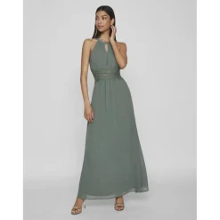 Robe longueur maxi dentelle féminine vert Gigi