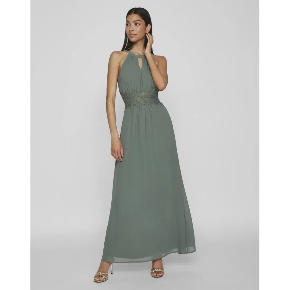 Robe longueur maxi dentelle féminine vert Gigi