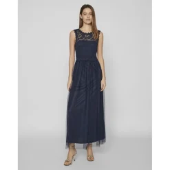 Robe longueur maxi dentelle féminine bleu Jade