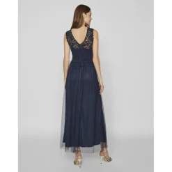 Robe longueur maxi dentelle féminine bleu Jade