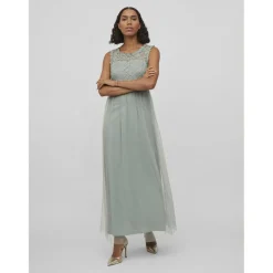 Robe longueur maxi dentelle féminine vert Luna