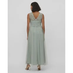 Robe longueur maxi dentelle féminine vert Luna