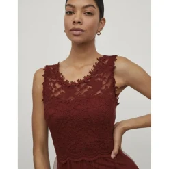 Robe longueur maxi dentelle féminine marron