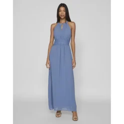 Robe longueur maxi dentelle féminine bleu Tess