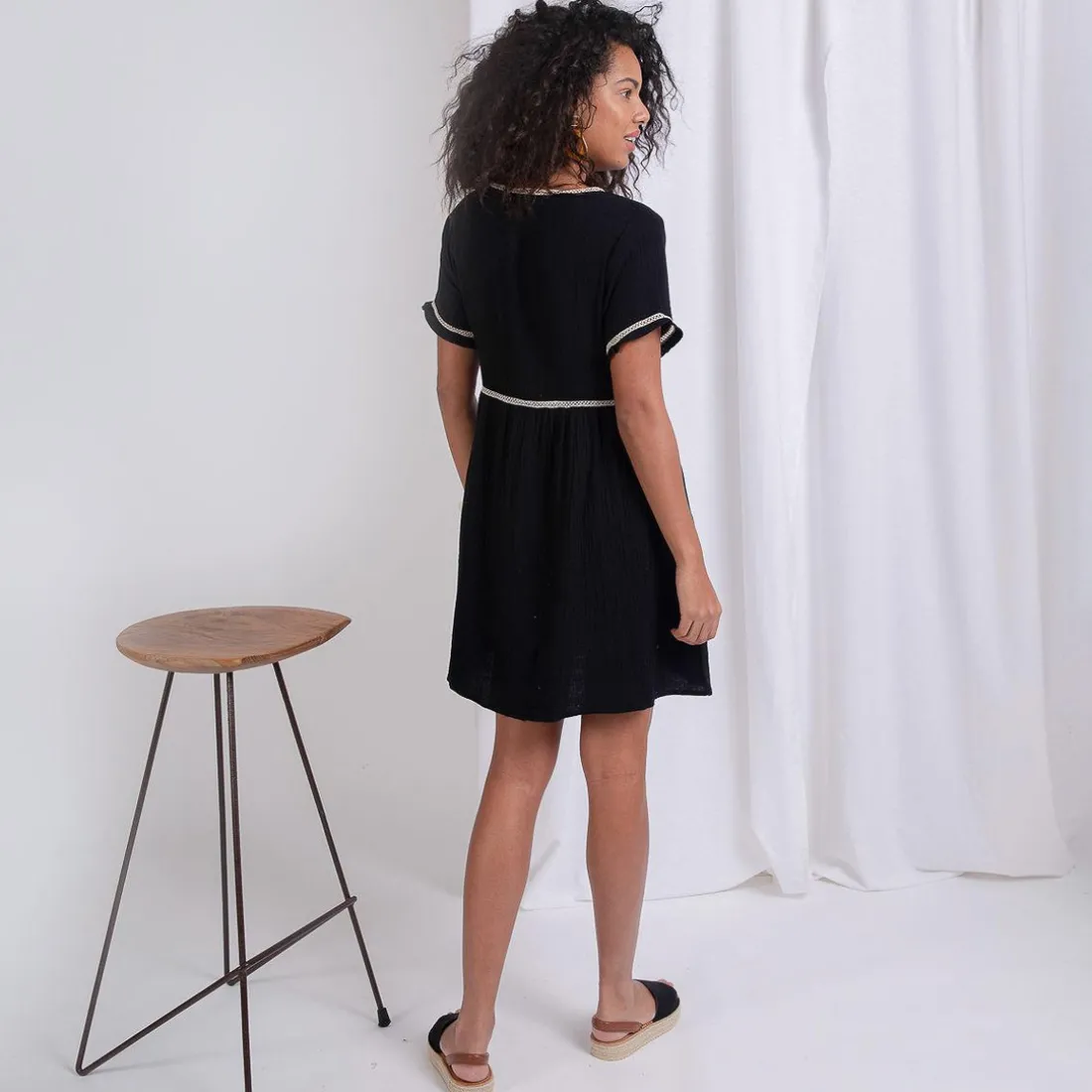 Robe manches courtes en gaz de coton Claire